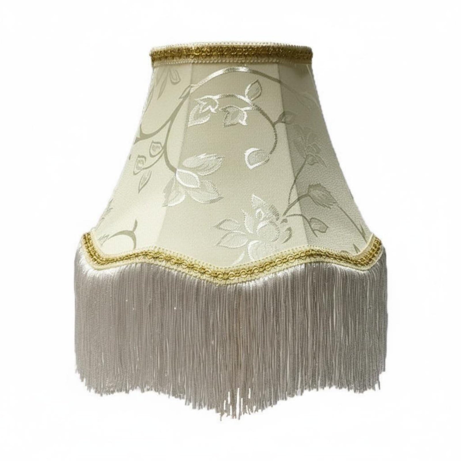 predolo Vintage Tassel Lampshade Handmade Textile Lampshade Fringed Trim Vintage Textile Shade for Living Room, Gold, Floral Tassel