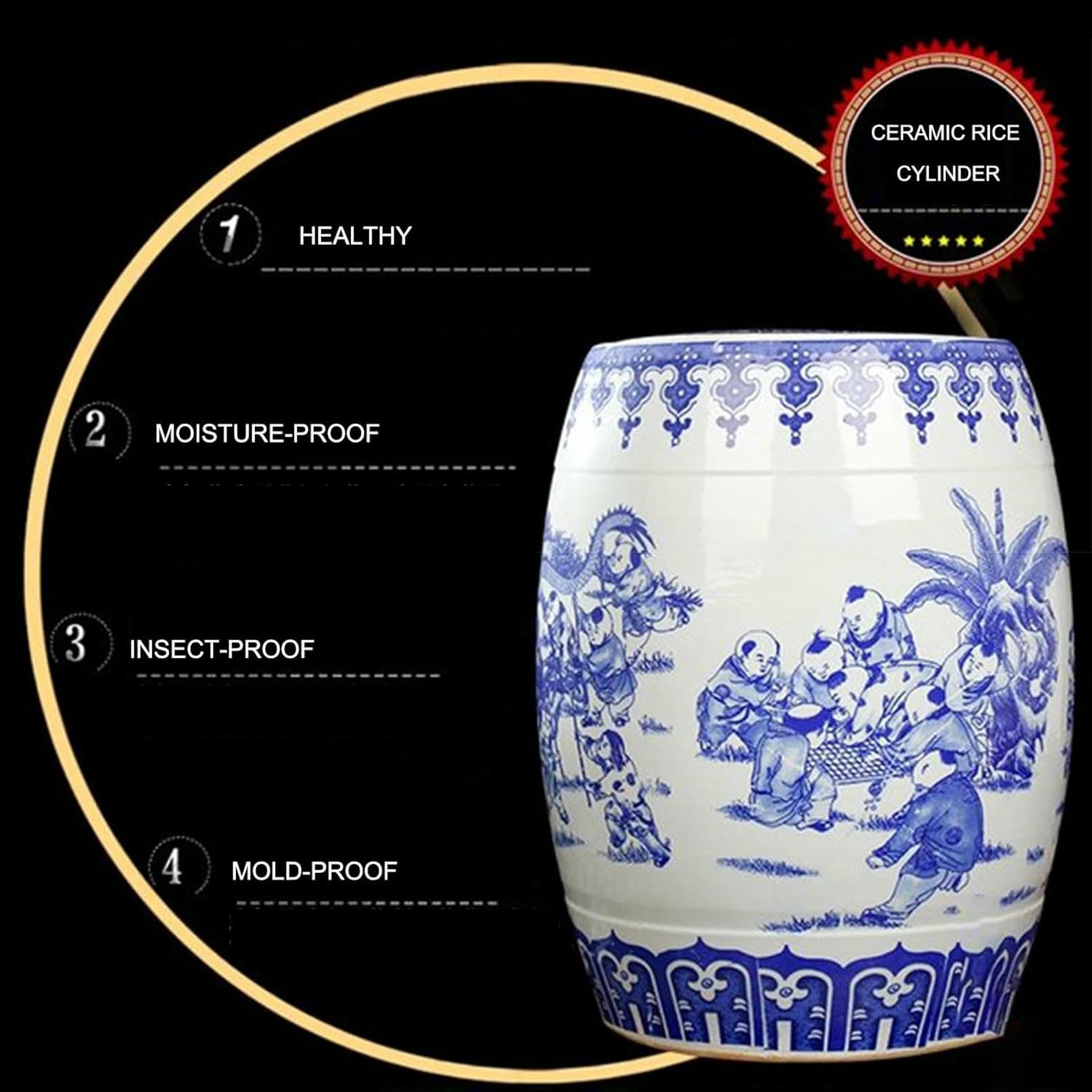 Blue Container For Rice Blue Corn Flour Blue And White Ceramic Rice Jar, Ceramic Rice Storage ...