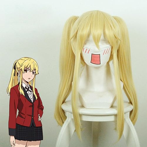 Miniatura 2 de Uearlid 19.7 in Dorado claro Kakegurui Compulsivo Jugador Mary Saotome peluca de pelo sintético Cosplay Pelucas Anime Cosplay peluca fiesta de