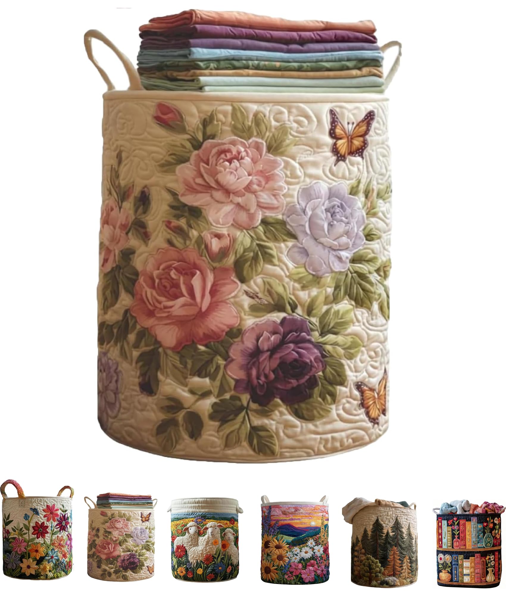 Quilted Laundry Basket, Foldable Laundry Hamper with Handles, Cute Boho Quilted Storage Basket for Blankets Toys Book and Clothes Versatile Storage (A, L 20in*28in) — view 10
