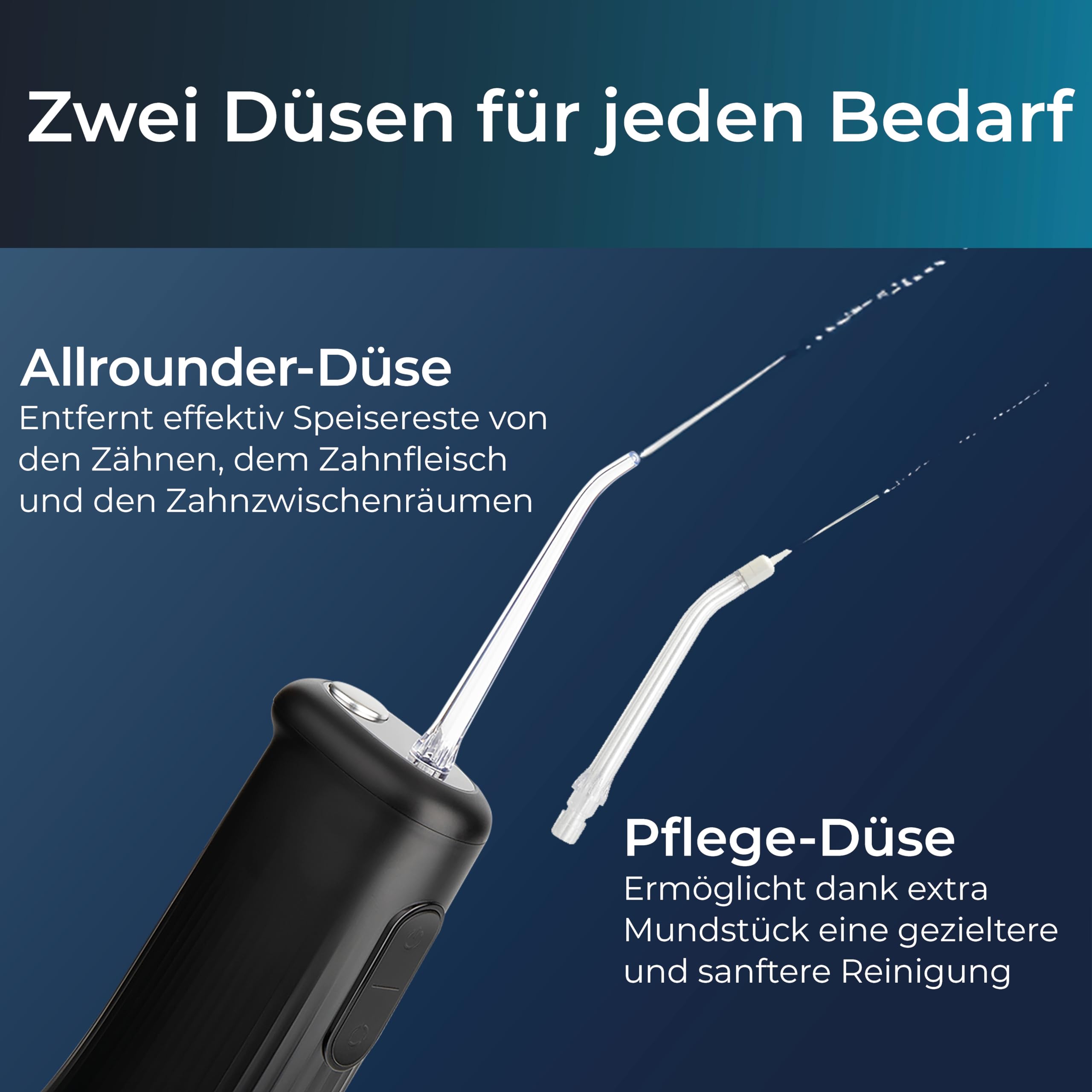 KLAMER Munddusche kabellos mit 4 Programmen, 2 Aufsätzen und 250 ml Tank | Water Flosser für Zahnspangen und empfindliches Zahnfleisch, entfernt Plaque zwischen Zähnen und unter dem Zahnfleischrand