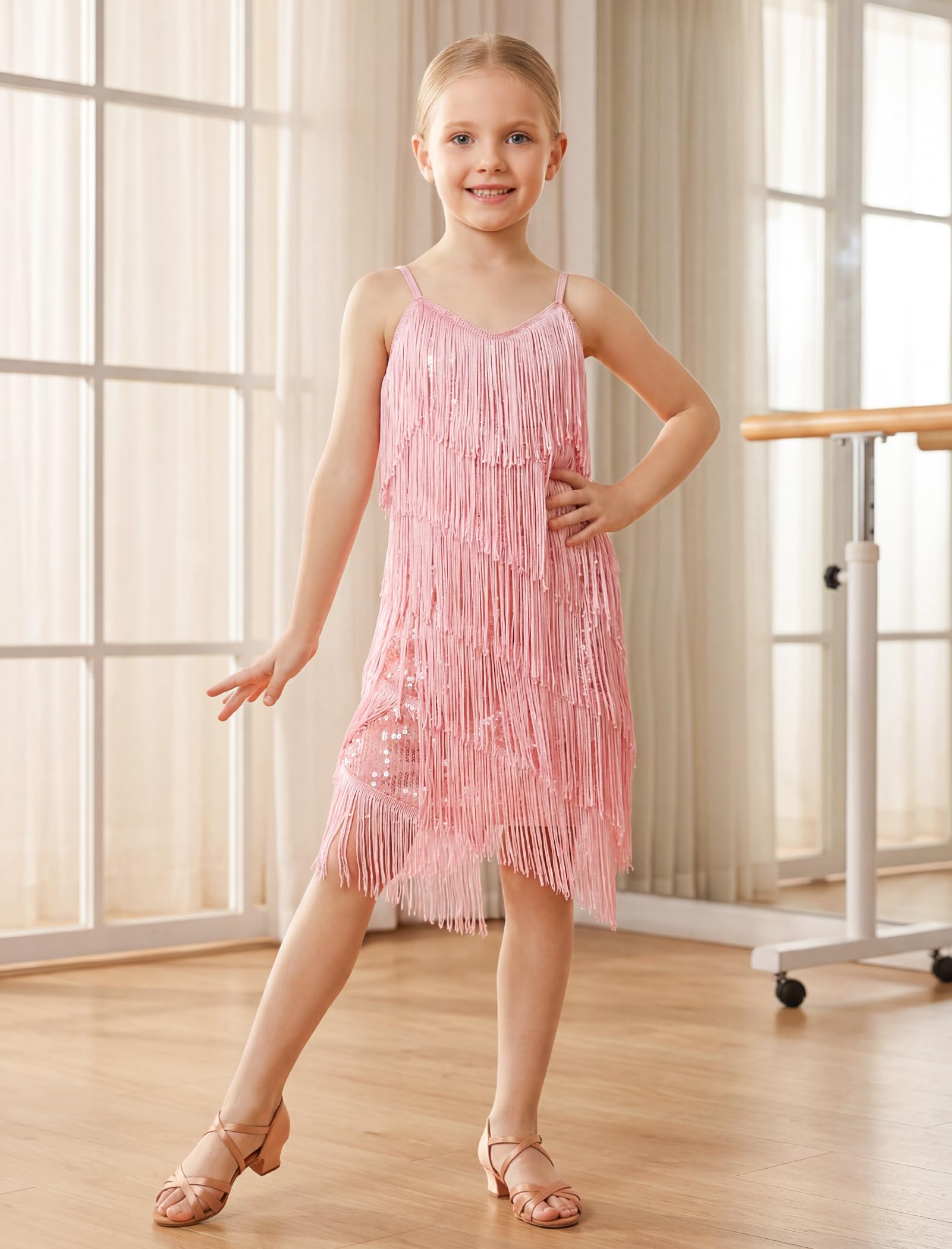 Vestido de mujer para niñas con borla latina con lentejuelas sin mangas vintage en capas con flecos vestidos de fiesta de baile cha cha cha jazz ballet danza de los años 20