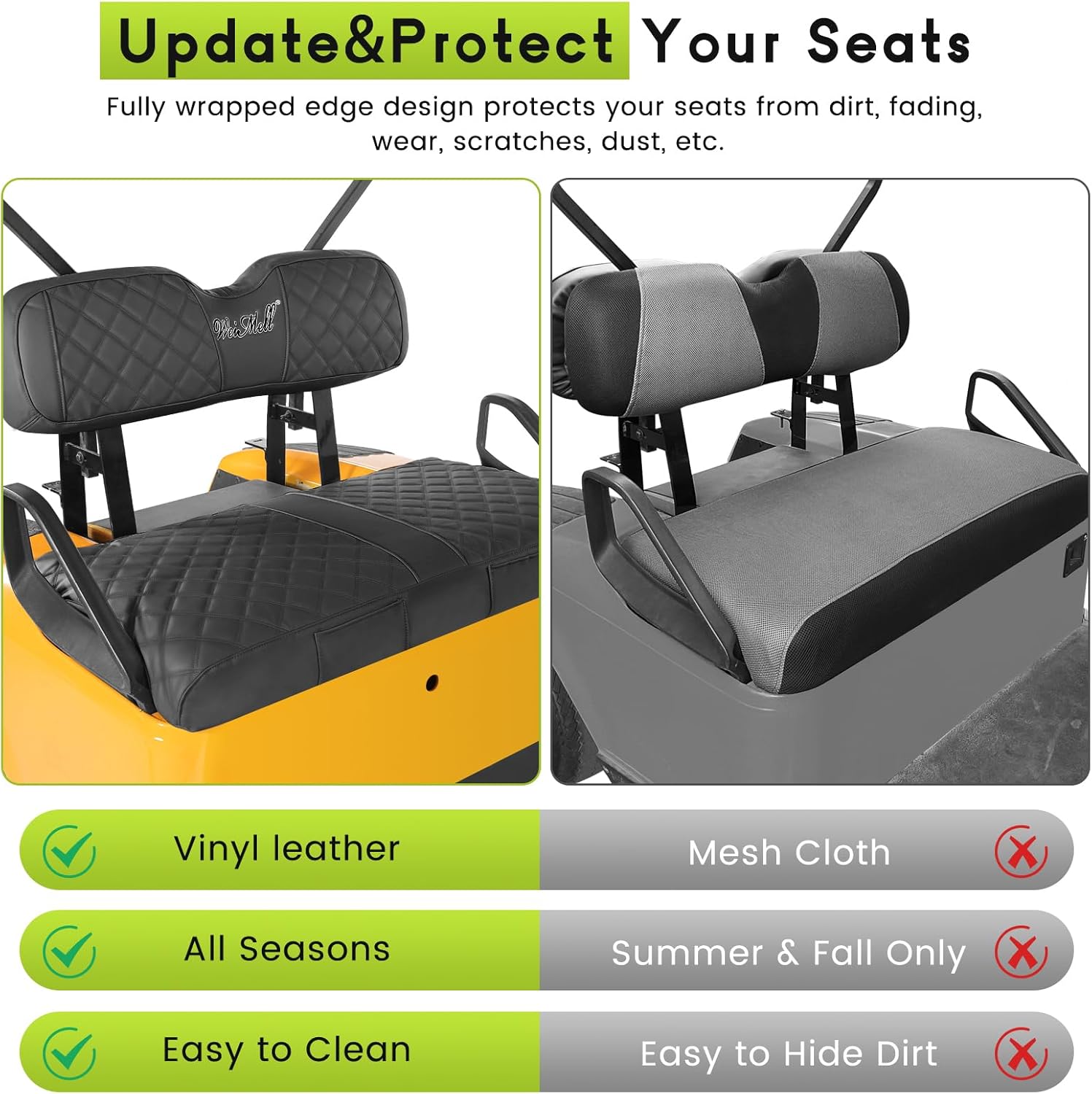 Golf Cart Seat Covers Fit EZGO TXT 1994-2013 Vinyl Leather Front Seat Cover for Ordinary Cushion No Nail Gun Easy to Install & Clean Vinyl Seat Cushion Cover (Black)