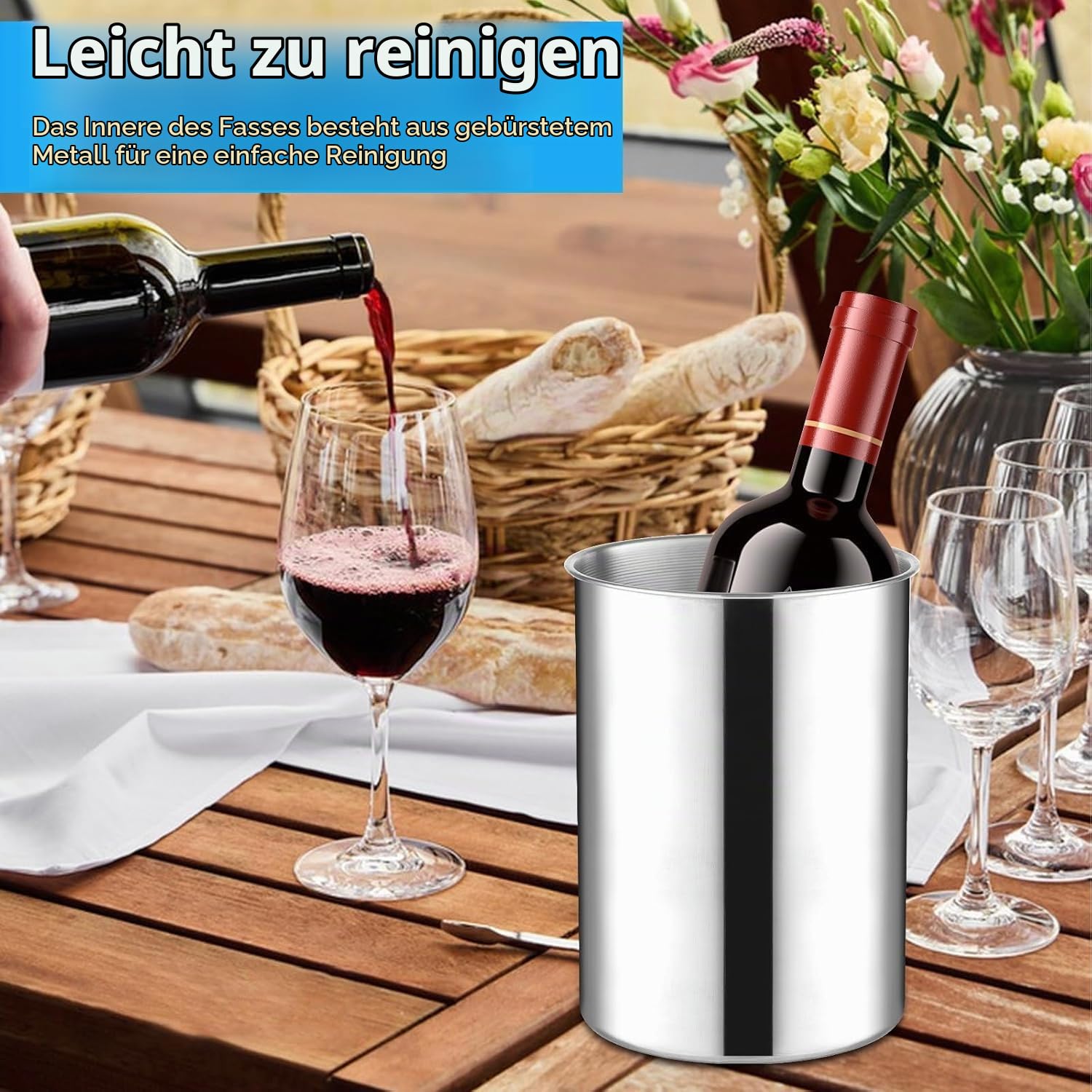 6er Set Stapelbarer Verdickter Edelstahl Eiskübel 750 ML Kühlkübel für Wein, Bier & Champagner, Metall Eiskübel für Partys, Garten-BBQs & Bars (18 cm H x 14.5 cm B)