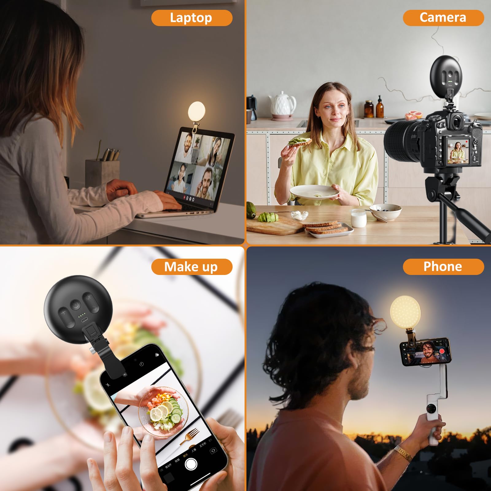 60 LED Ring Light, Rechargeable Selfie With Front & Back Clip, 2500-6500K Portable Phone, Adjustable 3 Modes for iPhone, iPad, Tablet, Laptop, CRI97+, 90 Grams (Black)