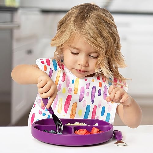 Vista 48 de Bumkins Juego de utensilios para bebé, cucharas de silicona para sumergir, autoalimentación, destete LED para bebés, aprendizaje de entrenador, A1