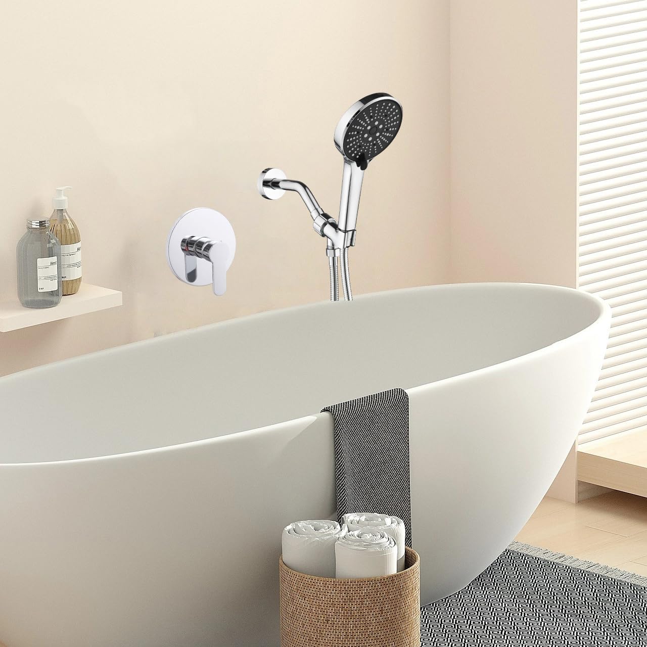 Shower Faucet Set with Valve Included, Single-Handle Shower Trim Kit with 6-Spray Handheld Shower Head, Wall Mount Shower System, Chrome Bathroom Shower Fixtures