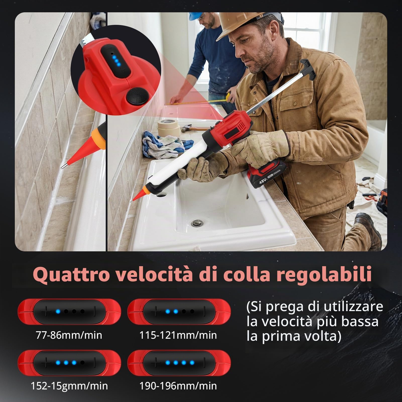 Pressa per cartucce a batteria da 18 V compatibile con Makita – Pistola elettrica in silicone con luce a LED e 4 livelli di velocità per cartucce da 300 ml, pistola a cartuccia a batteria per
