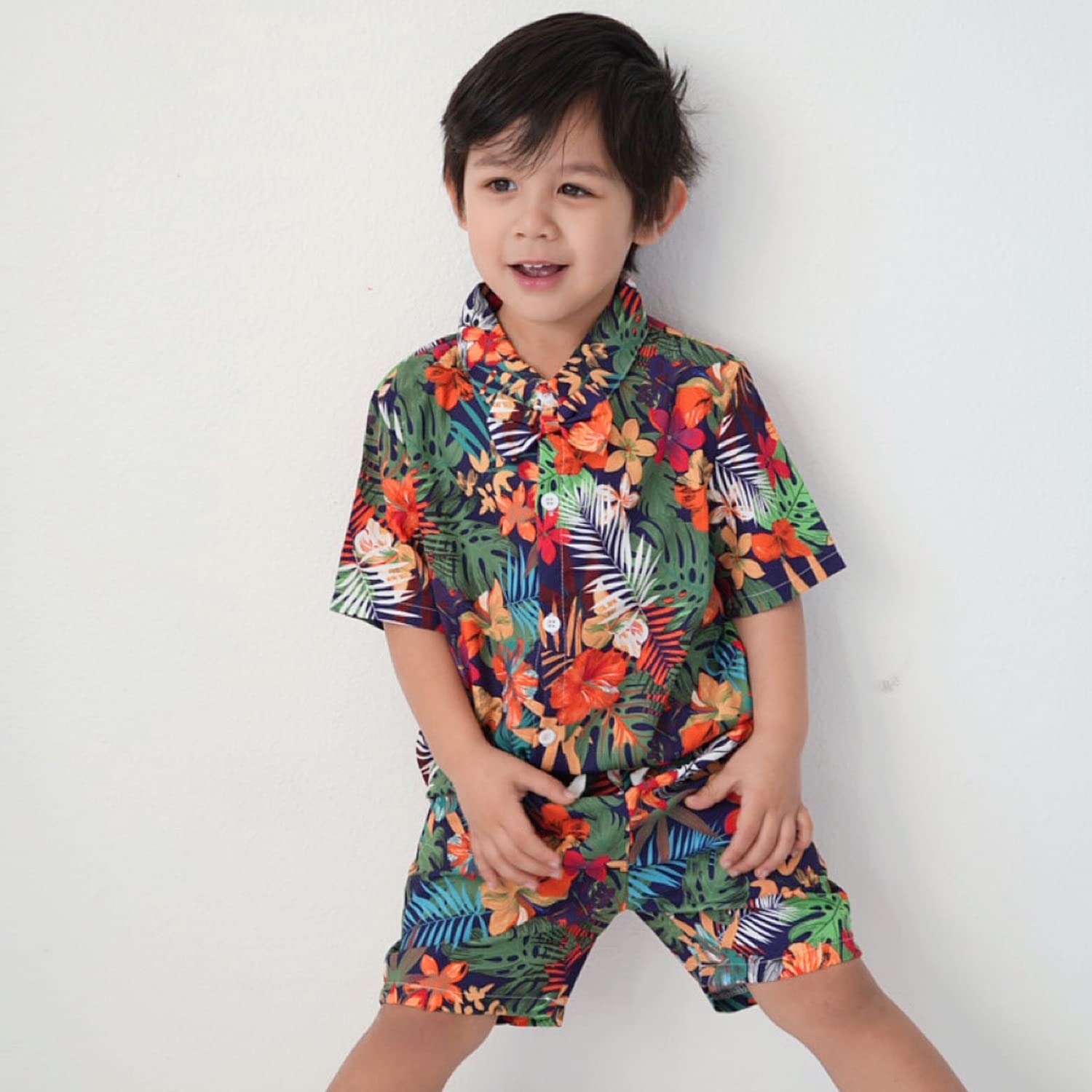 HINTINA Conjunto de pantalones cortos hawaianos de manga corta para bebé con estampado floral y hojas