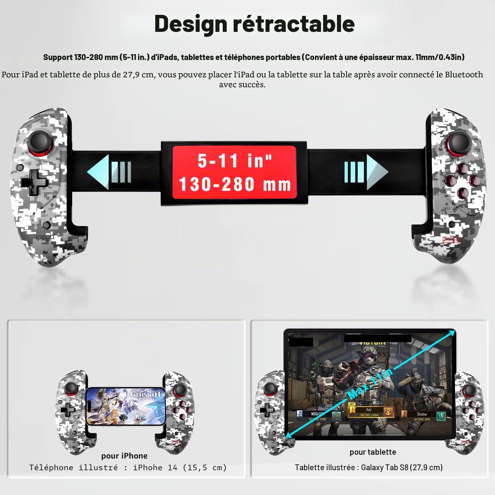 Joso Manette sans fil pour Android, iOS, PC, manette de jeu pour iPhone, iPad, tablette Play COD Mobile, Genshin Impact, Minecraft, compatible avec Samsung Galaxy, Xiaomi, Oppo, OnePlus - Direct Play