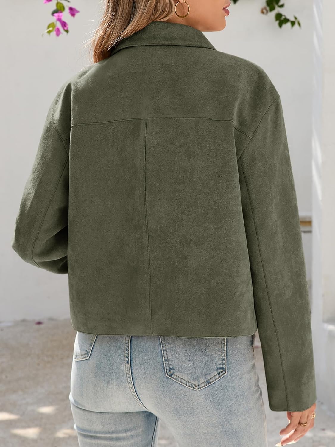 Tankaneo Womens Faux Suede Leather Jackets Casual Cropped Coats Vintage Button Down Shackets - Image 5