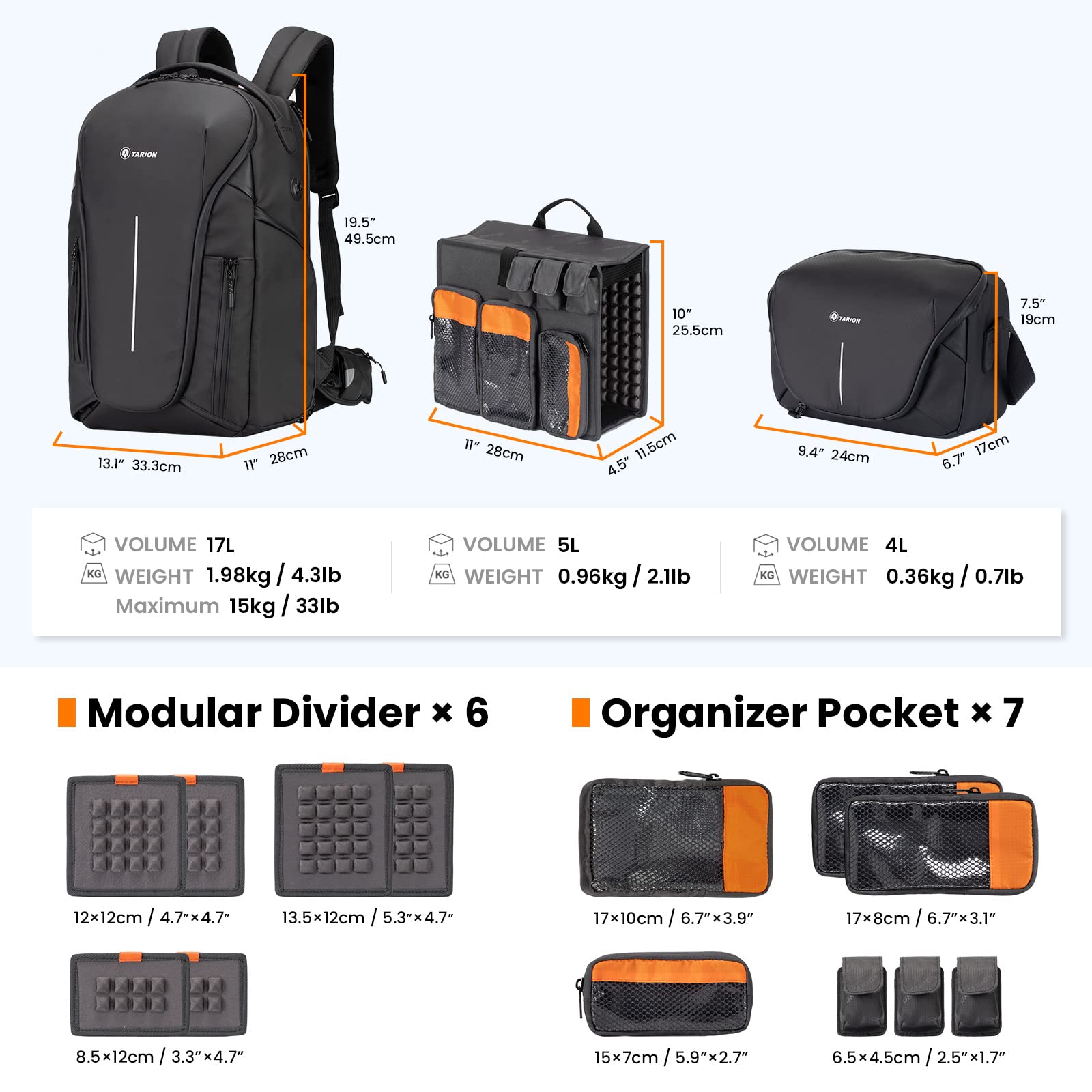 TARION ZONE Mochila para cámara Bolsa para cámara de gran capacidad con compartimento para computadora portátil de 15.6 '' Mochila profesional impermeable para fotografía