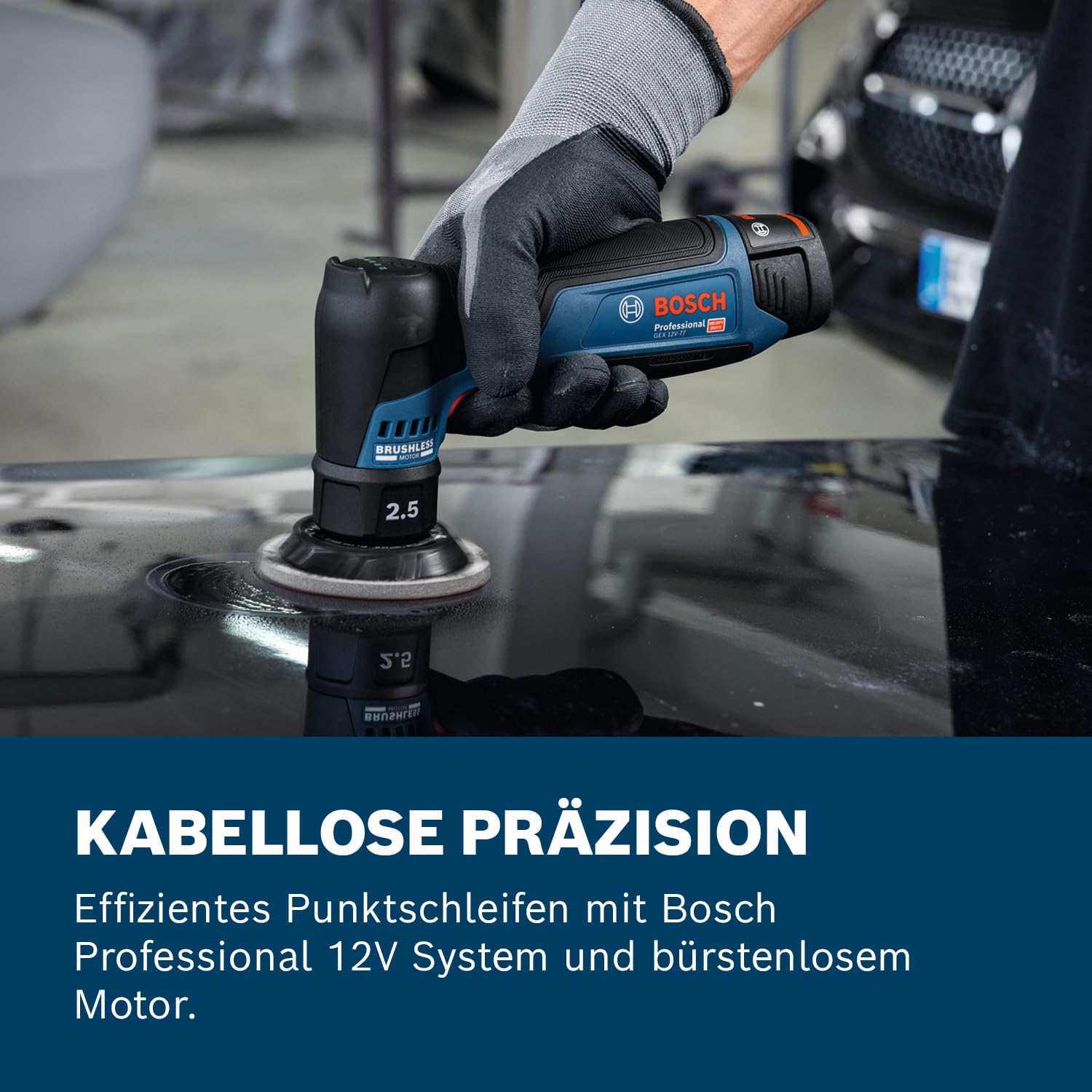 Bosch PRO 12V System Akku-Exzenterschleifer GEX 12V-32 (inkl. montiertem 77 mm Klett-Schleifteller, Schlüssel)