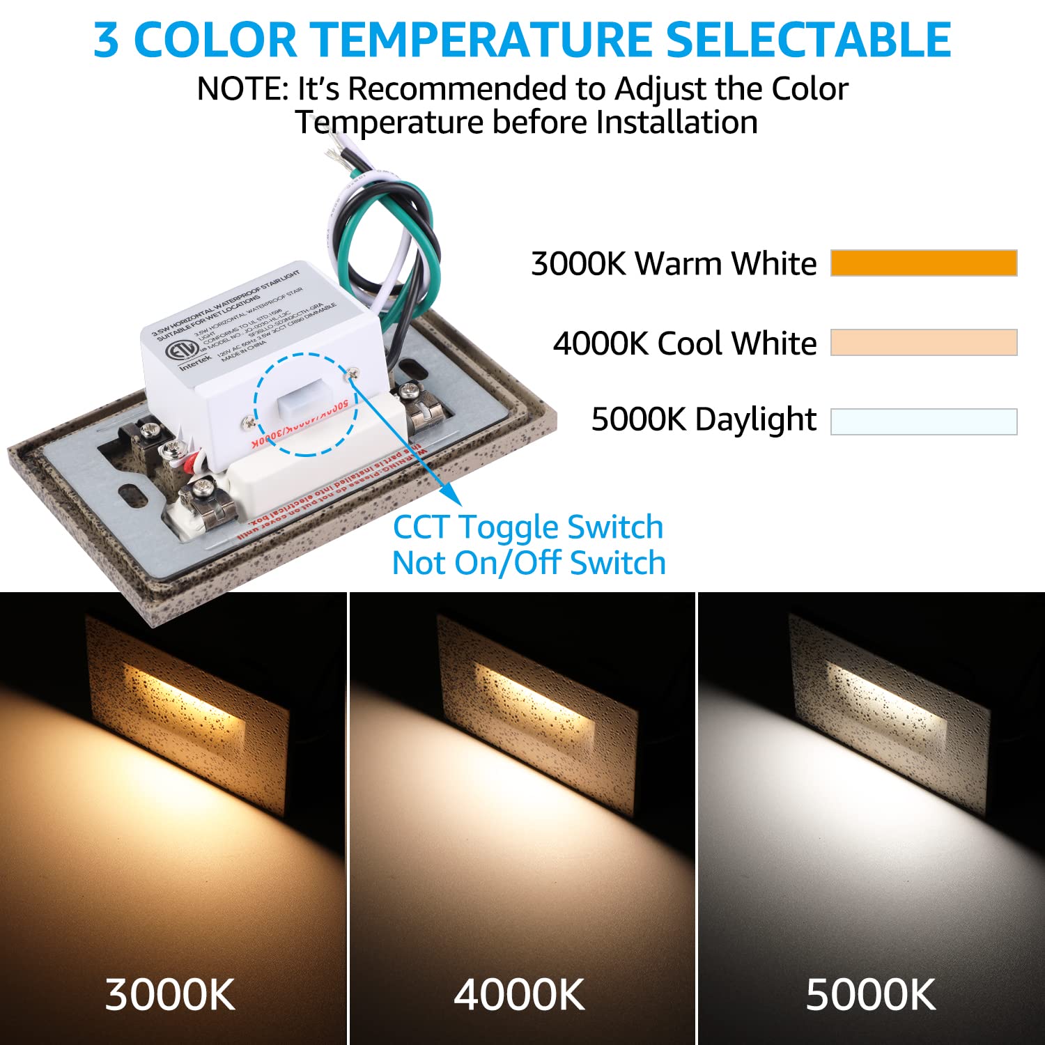 LEONLITE 3CCT LED Step Lights – 3000K/4000K/5000K Selectable, 3.5W 150lm Dimmable, IP65 Waterproof, CRI90, Pebble Grey, Pack Of 6