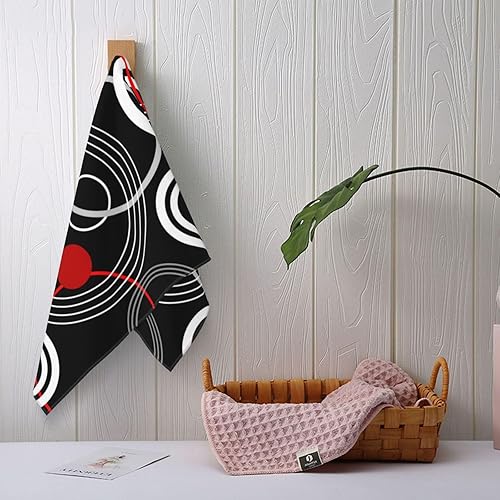 Miniatura 6 de Lilenyu Juego de toallas de mano modernas con anillos geométricos retro, color negro y rojo, toallas de mano decorativas abstractas para baño, yoga,