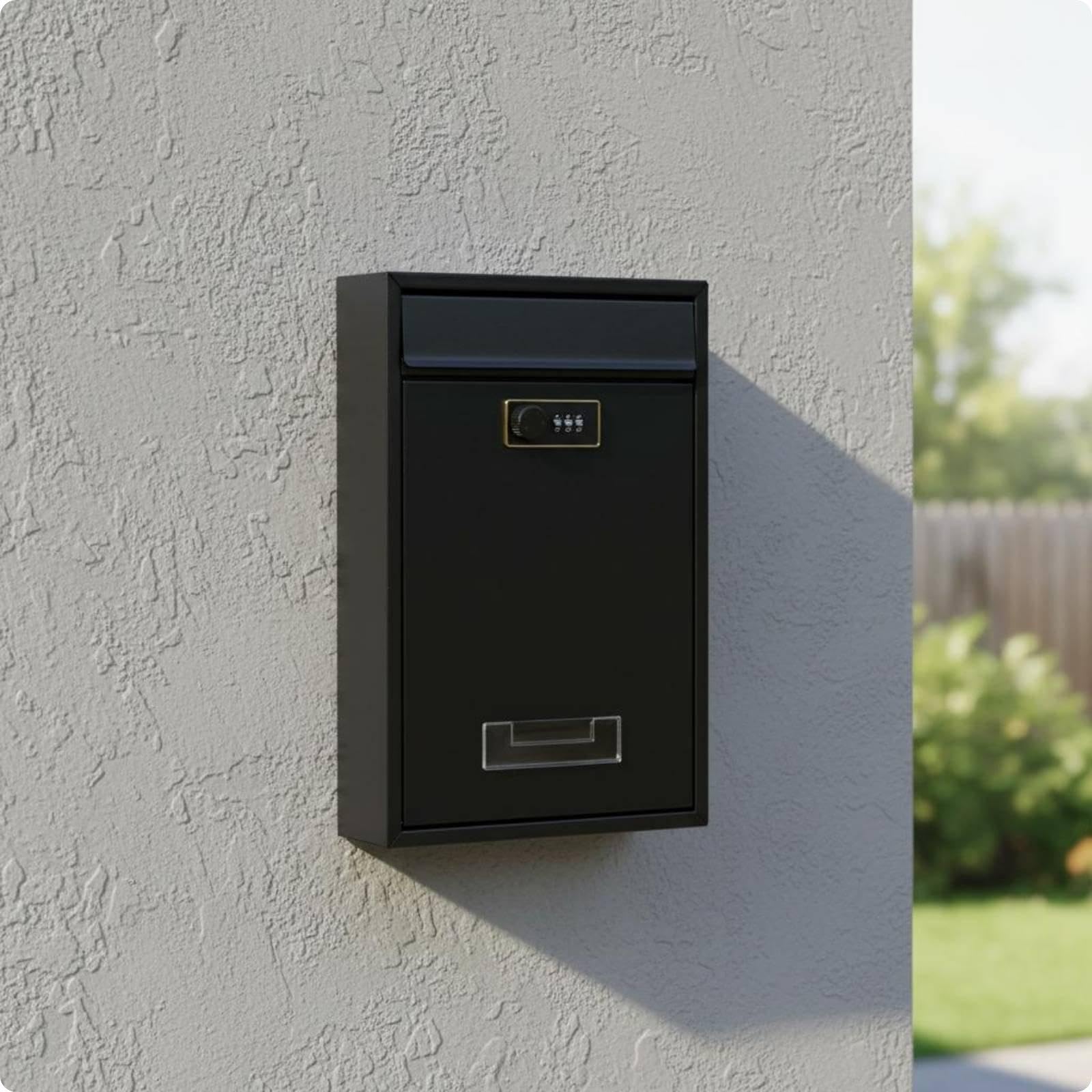 Lockable Wall Mailbox Secure Key Lock Mailbox Weather-Resistant Metal Mail Drop Box for Front Door, Porch Matte Black Password Lock-picture-17