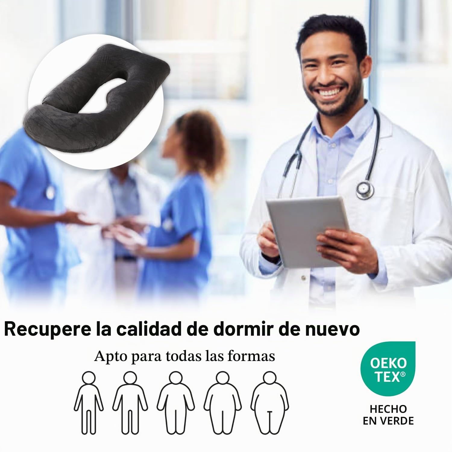 ALLOPERA, cojín de Embarazo 145 cm – Soporte para piernas, Espalda, Cuello, Hombros, Caderas, Abdomen para Mujeres Embarazadas, con Funda extraíble y Lavable de Terciopelo (Gris-Negro)