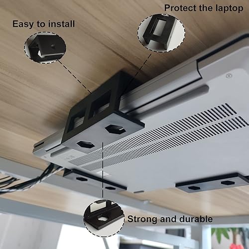 Miniatura 4 de PIAOLGYI 3 soportes de plástico para computadora portátil debajo del escritorio con tornillo, soporte de montaje para laptop debajo del escritorio,