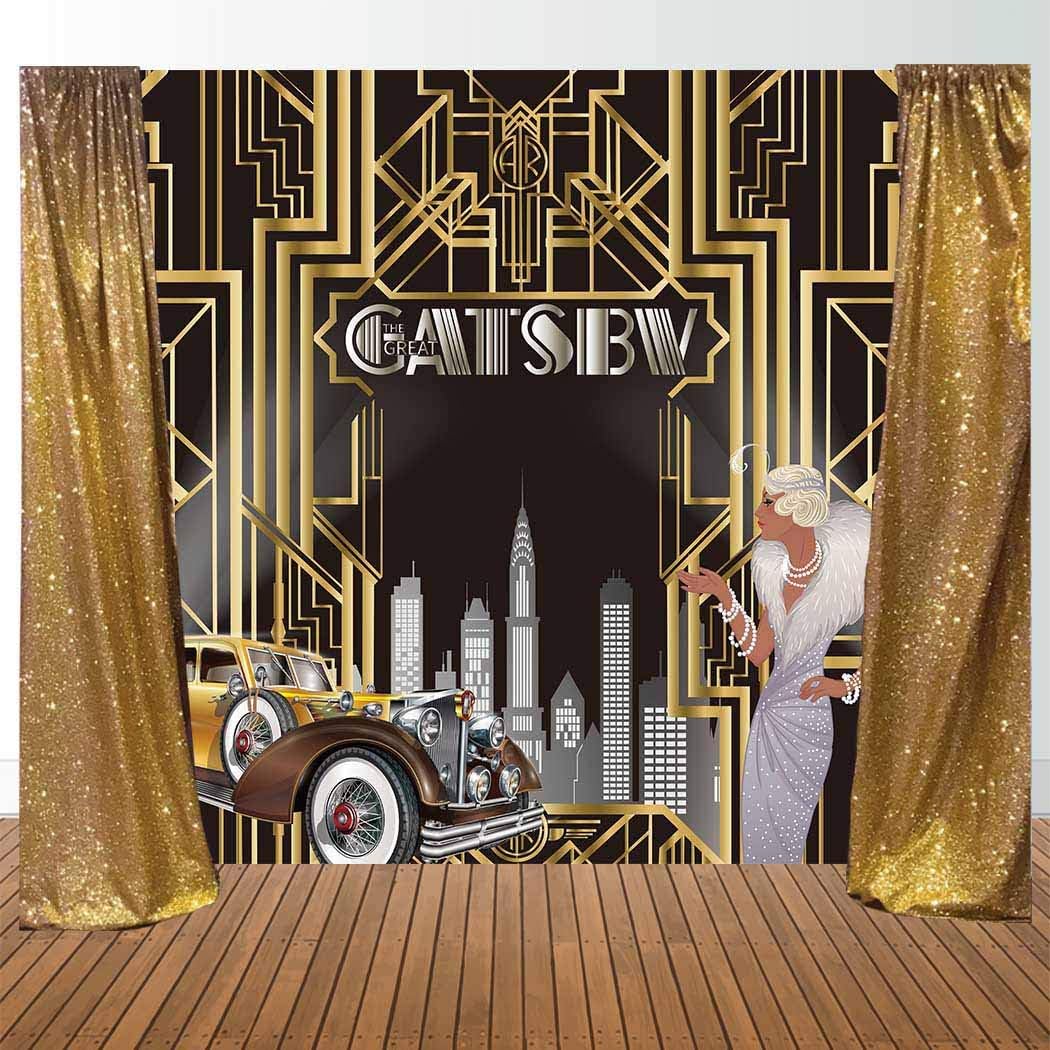 Prоduсt Dеаl Allenjoy 8x8ft Gatsby Themed Backdrop for Adult Celebration Retro Roaring 20's 20s Party Art Decor Happy 1st Birthday Wedding Decoration Pictures Background Supplies Photo Booth Prop