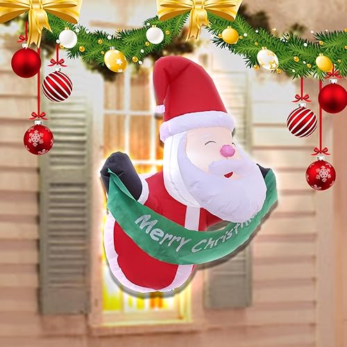 Miniatura 2 de DearSun - Papá Noel inflable atravesando la ventana de 3.3pies con luces LED integradas, decoración inflable de Navidad para interiores y exteriores