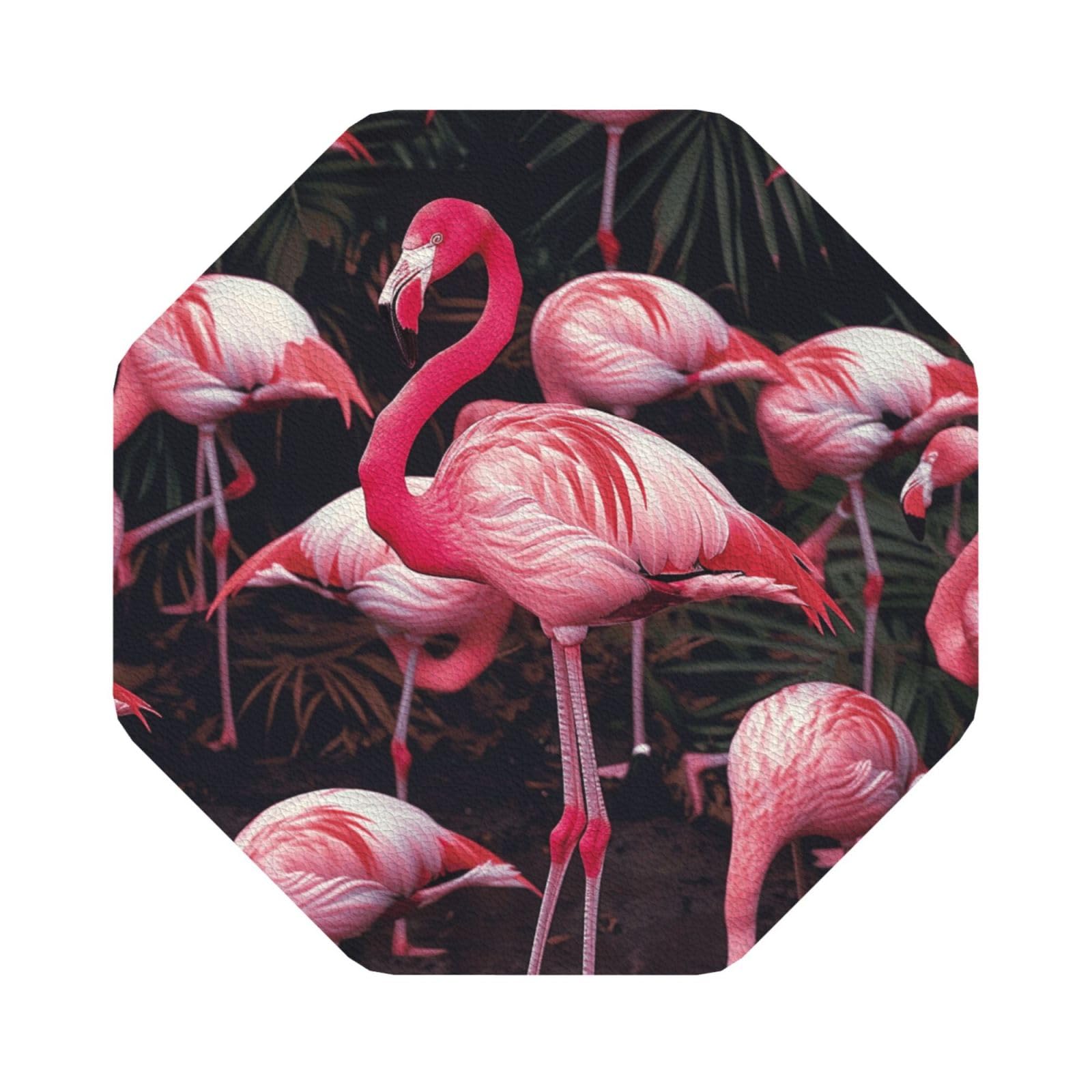 Flamingo Print Leather Coaster Set of 6, Octagon Coasters Table Decorative Coffee Cup Beverage Coasters Wine Beer Bar Coasters for Hot Drinks Table Protection