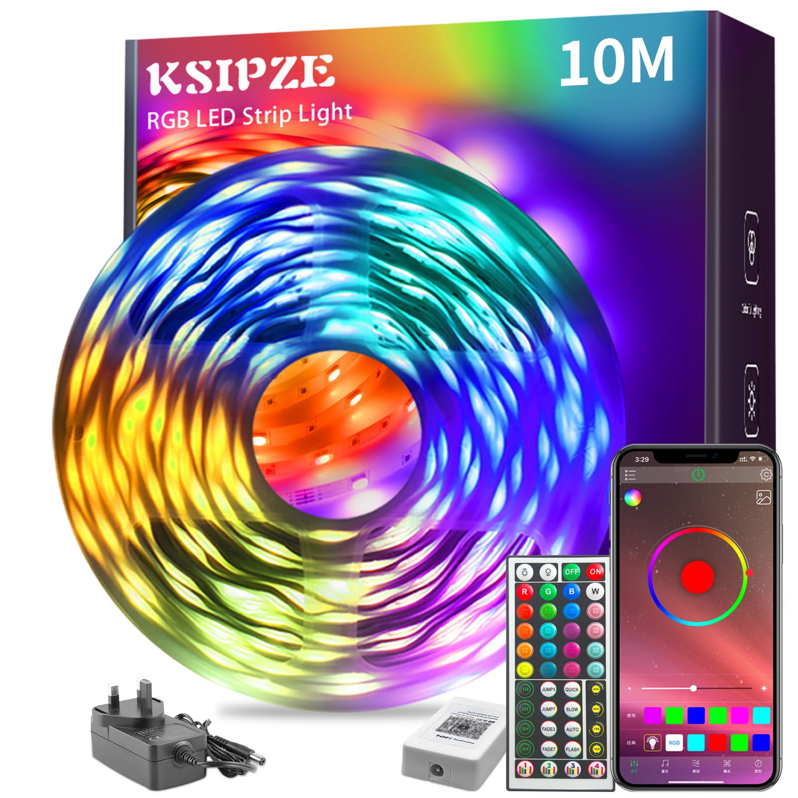 KSIPZE 10m Led Strip Lights RGB Music Sync Color Changing,Led Lights with Bluetooth App Remote Control, Flexible Lights for Bedroom Lighting Home Decoration — image 1