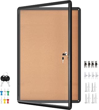36"x24" Enclosed Bulletin Board Tamper-Proof Dispaly Case, Black Aluminium Frame, Shatter Resistant Lockable Bulletin Board, Lockable Bulletin Board for School, Office, Commercial, etc