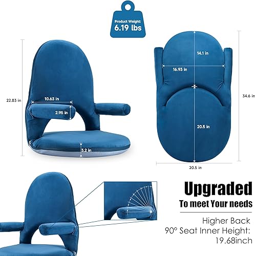 Miniatura 2 de Nnewvante Reposabrazos plegable para suelo, soporte de respaldo de 42 posiciones, asiento ajustable en el suelo, cojín apilable lavable para clases