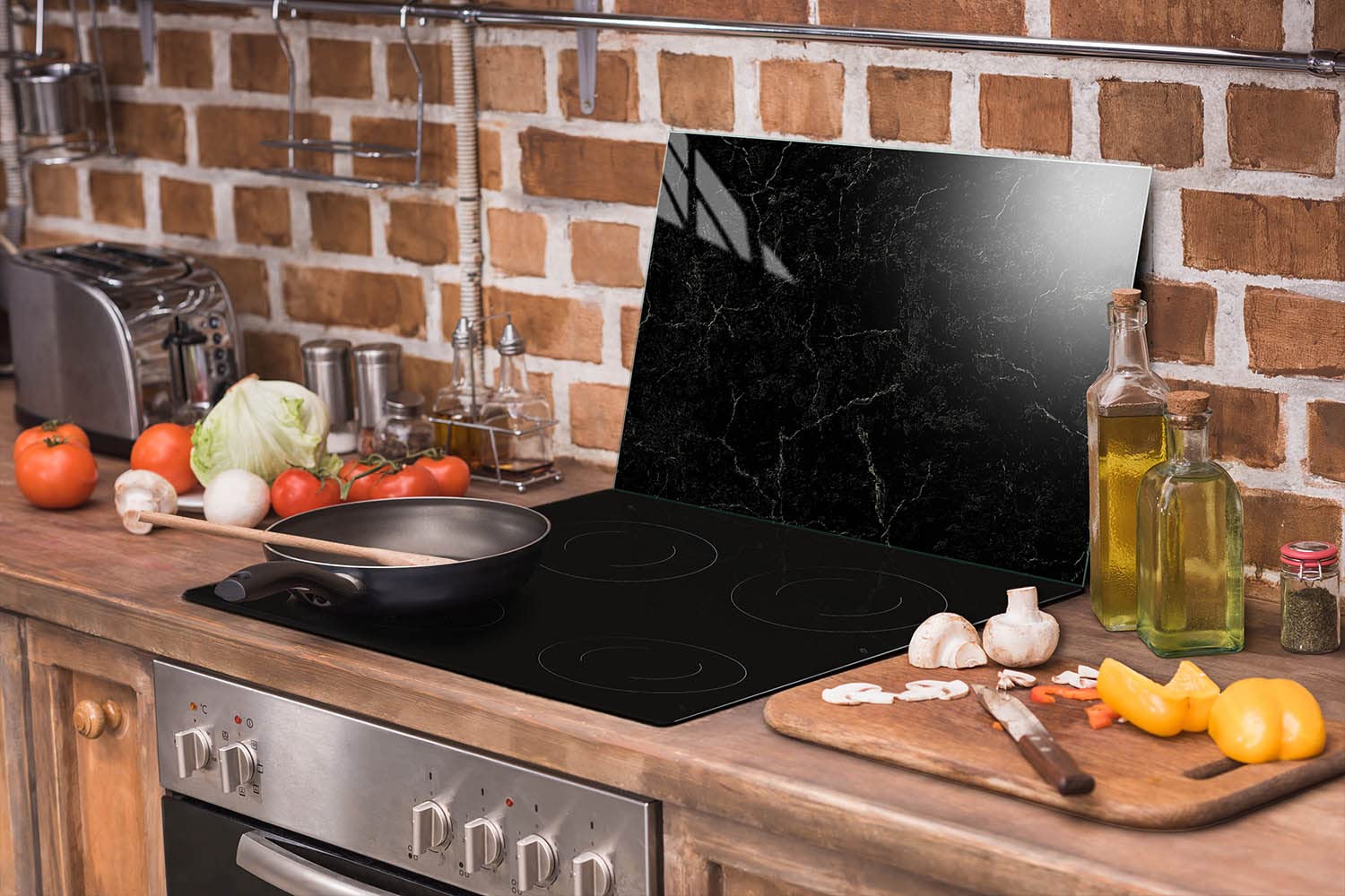 Placa protectora de vitrocerámica 70 x 52 cm 1 pieza cocina eléctrica universal para inducción protección contra salpicaduras tabla de cortar de vidrio templado como decoración, MÁRMOL