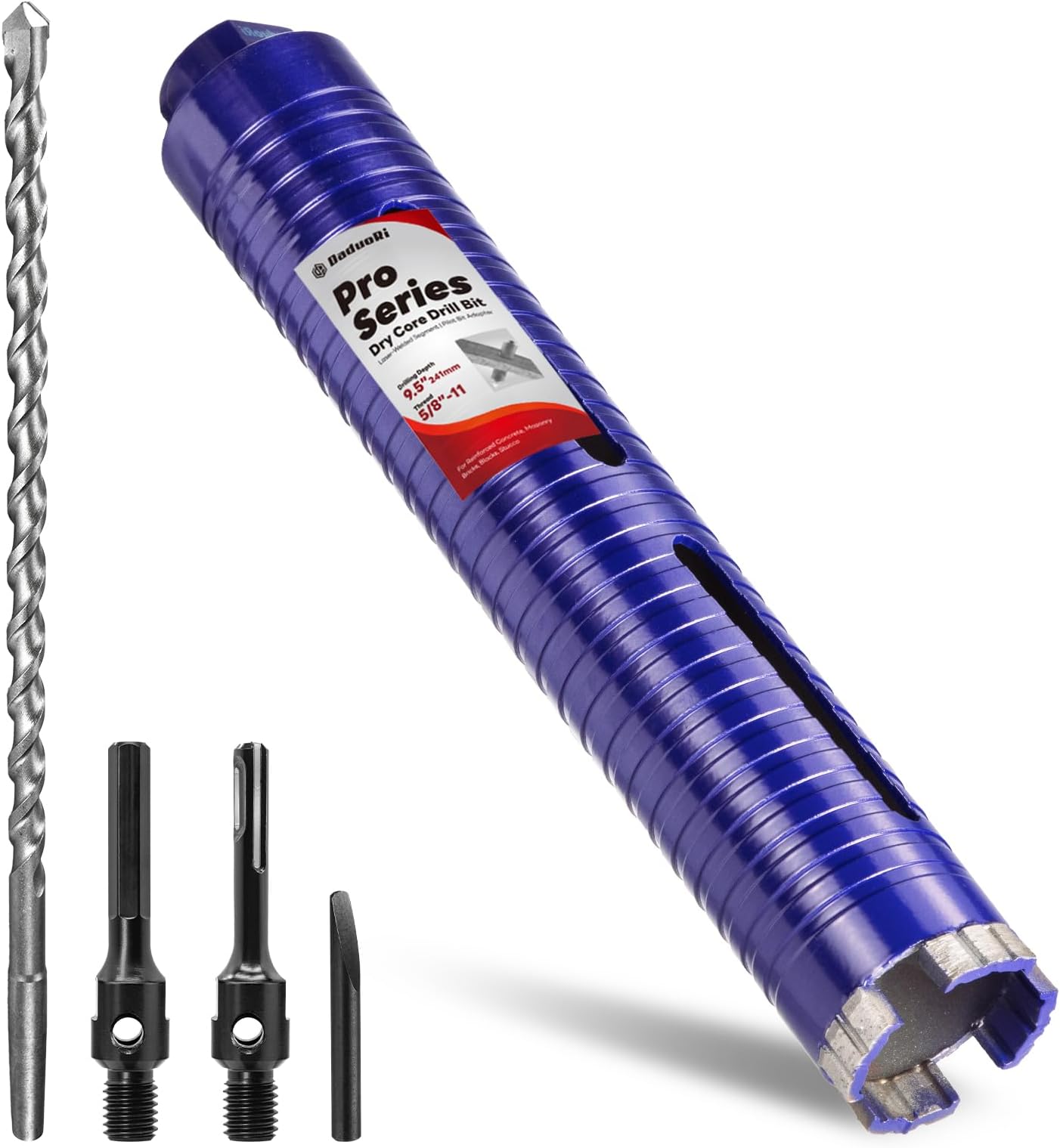 1-3/4" Core Drill Bit with Pilot Bit & Adapters(SDS Plus and 1/2" Hex), 5/8"-11 Thread, 9.5" Depth, Upgraded-Welded Segments Diamond Core Bits for Concrete, Masonry, Brick Block