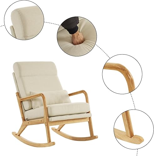 Miniatura 4 de Moderna mecedora deslizante, silla decorativa tapizada, mecedora para guardería y silla de lectura, silla mecedora con marco y patas de madera