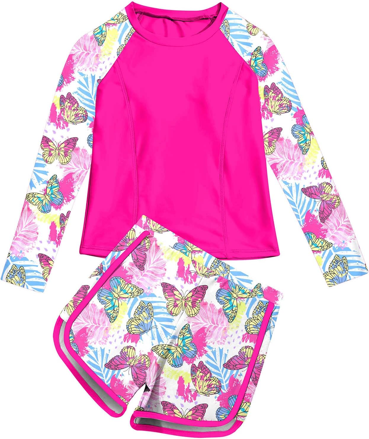 Vogseek Girls Rash Guard Swimsuits 2 Piece Bathing Suit UPF 50+ Summer Swimwear Size 7-12T