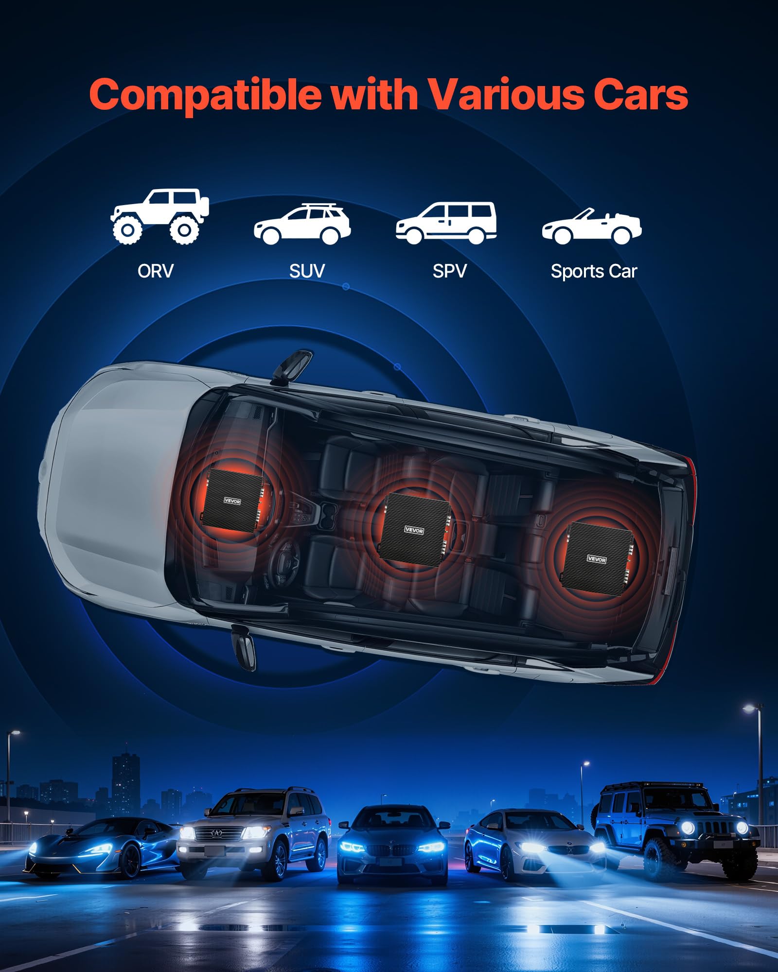 VEVOR Amplificateur Audio Voiture, Amplificateur Stéréo à 2 Canaux Pontables, Classe AB à Gamme Complète Max. 2x300 W sous 4 ohms/2x600 W sous 2 ohms, Ampli de Puissance pour SUV, MPV et Tout-Terrain