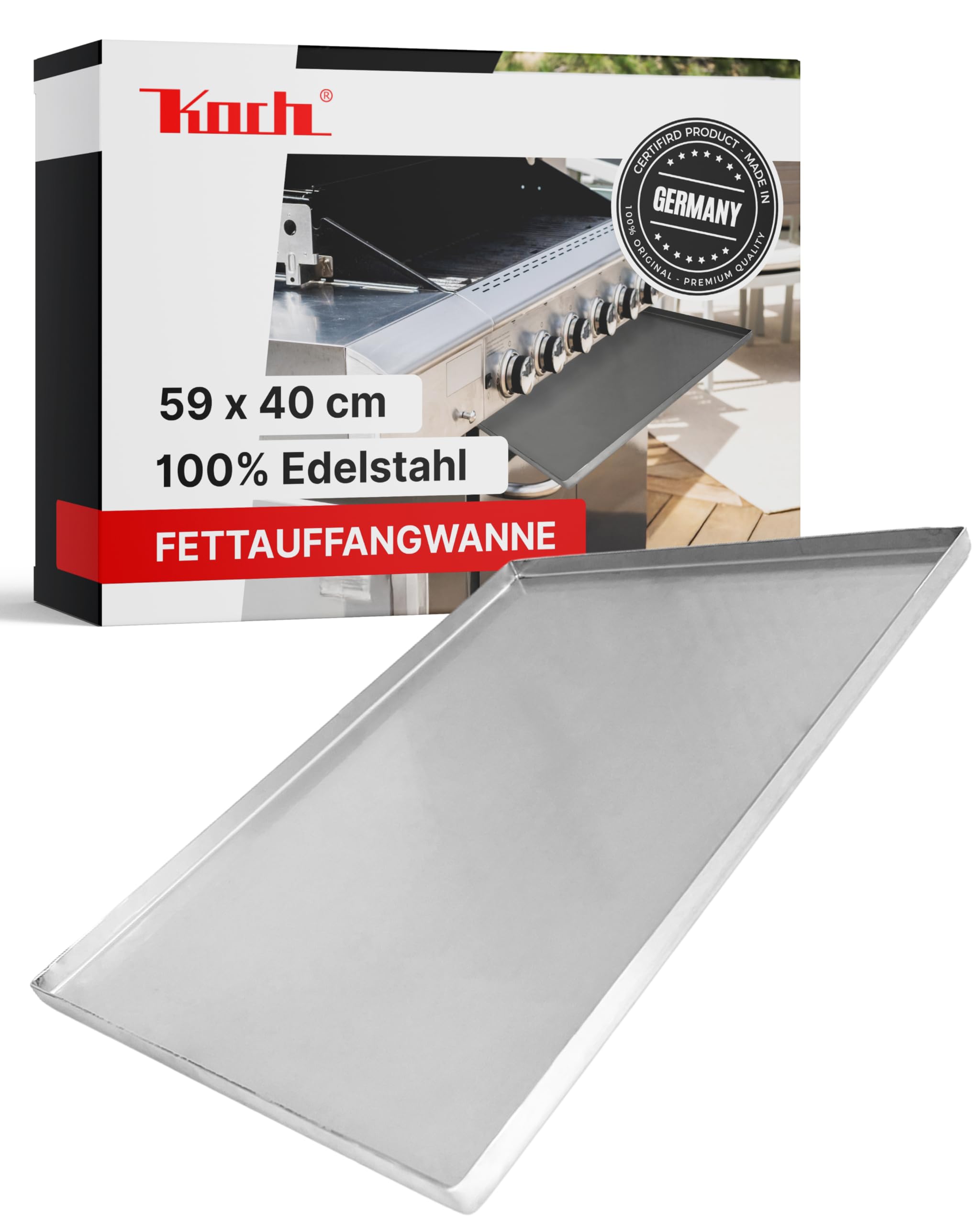 Koch Auffangwanne 59,0 x 40,0 x 2,0 cm aus 100% Edelstahl I 2 mm Stärke I Stabile Tropf- & Fettauffangschale für Grill, Küche & Haushalt I Rostfrei, hitzebeständig, auslaufsicher & antibakteriell #51