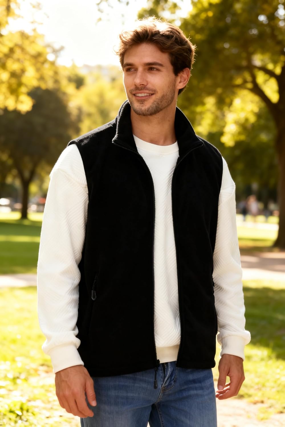 Men's Fleece Vest Full Zip Polar Fleece Sleeveless Jacket Lightweight Outerwear Golf Vests with Zipper Pockets - Image 2