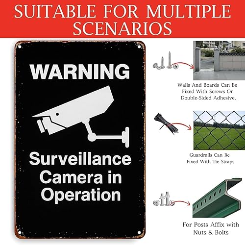 Miniatura 3 de Warning Surveillance Camera Funny Wall Decor Retro Metal Sign Poster for Garage Man Cave Bathroom Bedroom Farm Inspirational Popular Wall Art 8x12