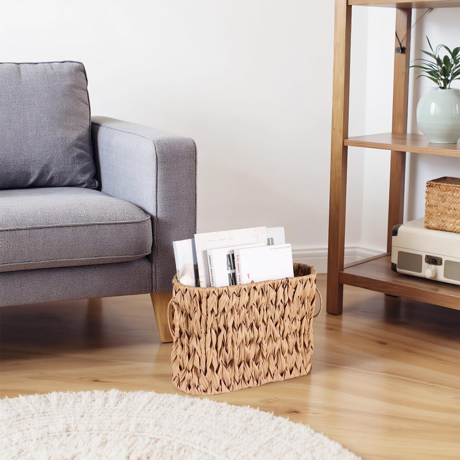 Cesta de almacenamiento de papel higiénico trenzada, contenedor de papel higiénico, organizador de baño, cesta de almacenamiento, revistas y periódicos, color marrón claro