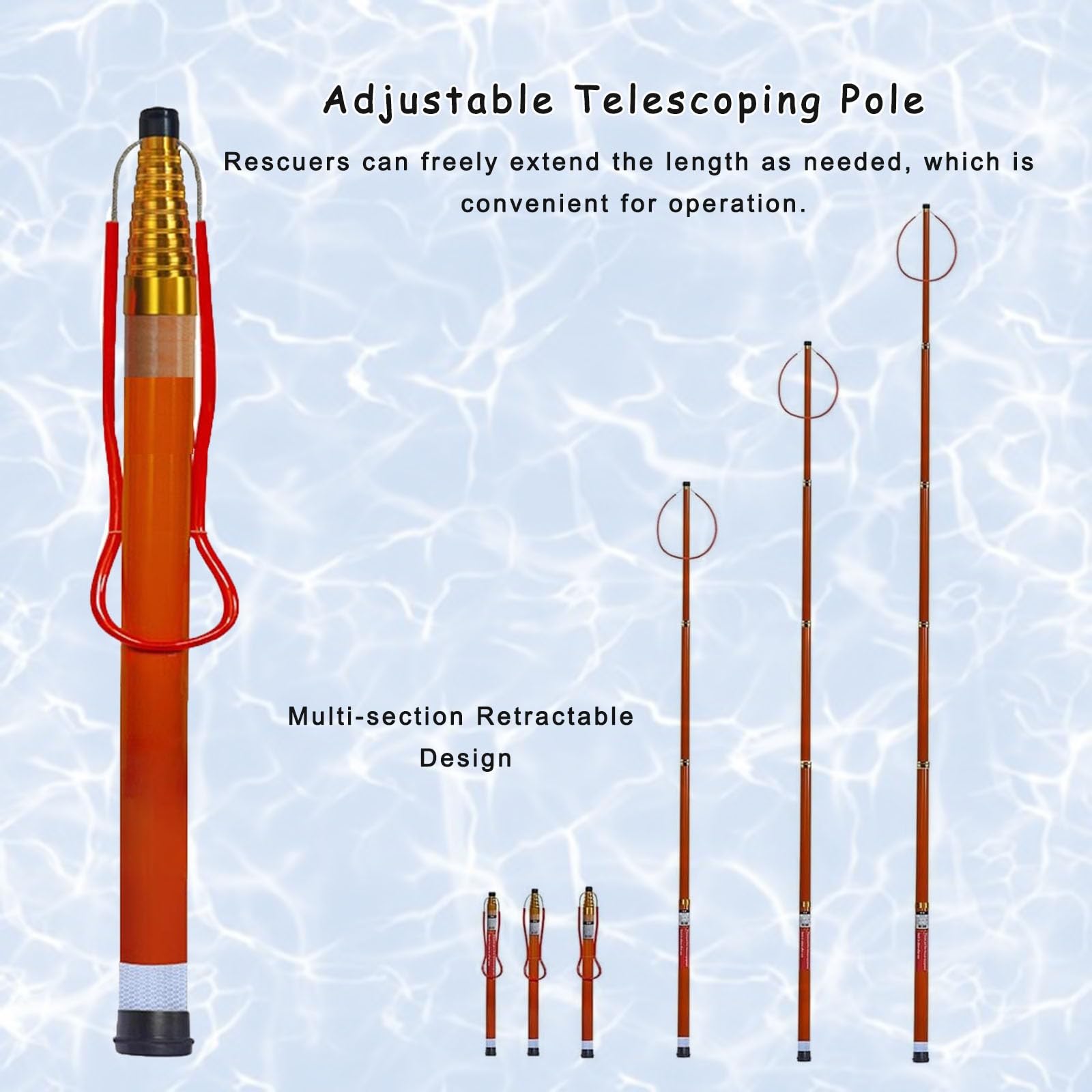 Pértiga de salvamento para piscinas Mástil Barra De Salvamento Ajustable Para Piscinas, Barra Salvavidas Acuática Con Mango Antideslizante, Barra Telescópica Portátil Con Banda Luminosa Y Reflectante