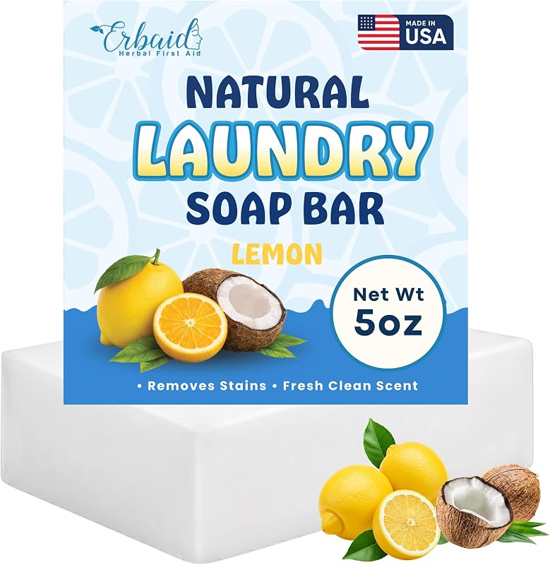 Laundry Soap Bar – Natural Stain Remover for Clothes, Non Toxic Detergent | Laundry Bar Soap for Hand Washing, Delicates & Baby Clothes – Lemon & Lemongrass Scent – Plastic Free & Zero Waste, 5 oz