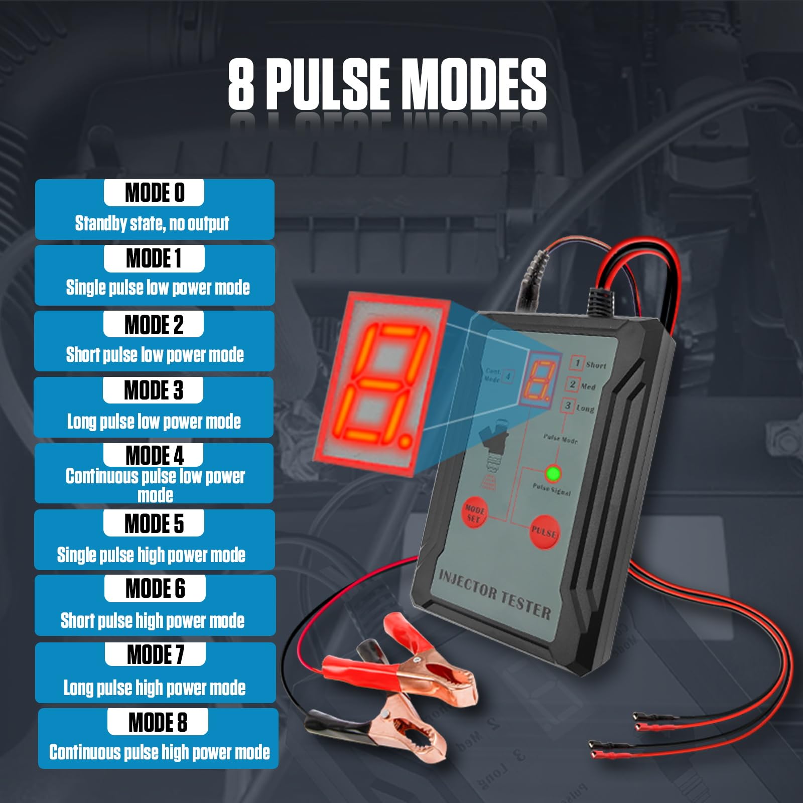 Tester Carburante Pulitore 12V 4 Adattatore per Iniettori di Carburante, Pressione dell'iniettore del Veicolo 8 Impulso modalità
