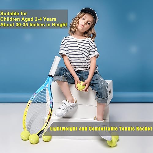 Miniatura 5 de bo'weiqi Raqueta de tenis para niños de 17 a 25 pulgadas para niños de 2 a 12 años, ligera para niñas y niños, deportes al aire libreinterior con 1