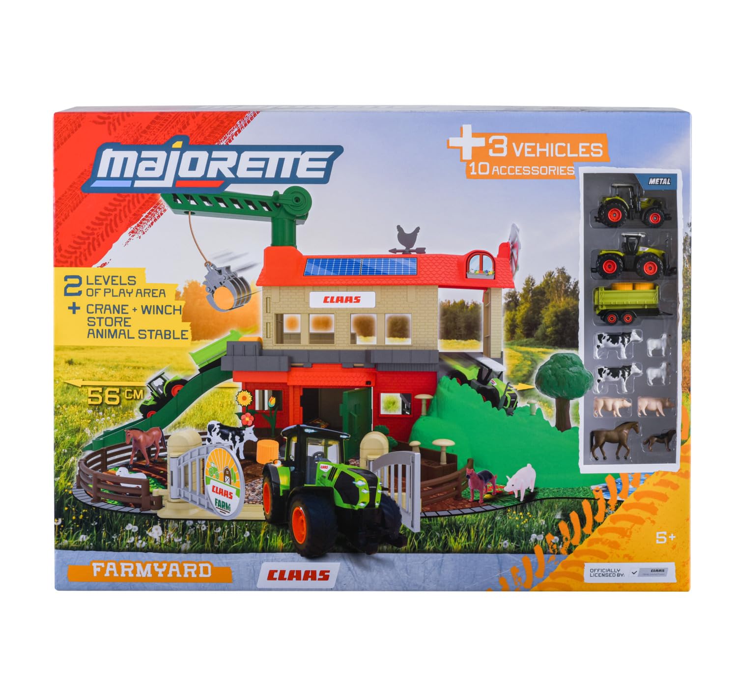 Majorette CLAAS - Set da gioco per la fattoria con stalle, trattori, animali, accessori e molte funzioni, per bambini dai 5 anni, 56 x 36 x 24 cm