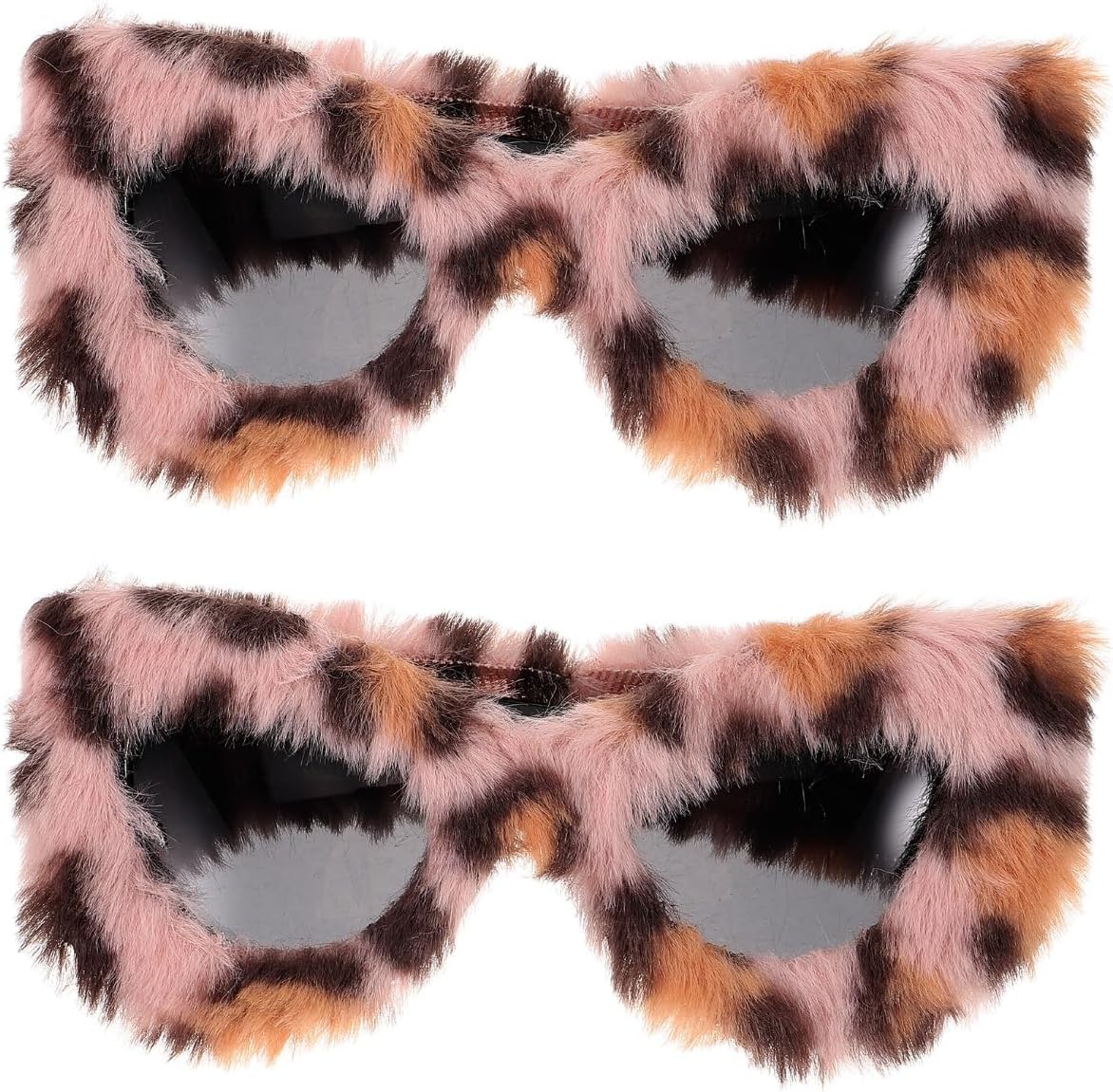 POPETPOP 2pcs Fashionable Furry Cat Eye Sunglasses for Women Unique Party Eyewear for Festivals and Special Occasions and Stylish Novelty Shades Leopard Frame Lenses