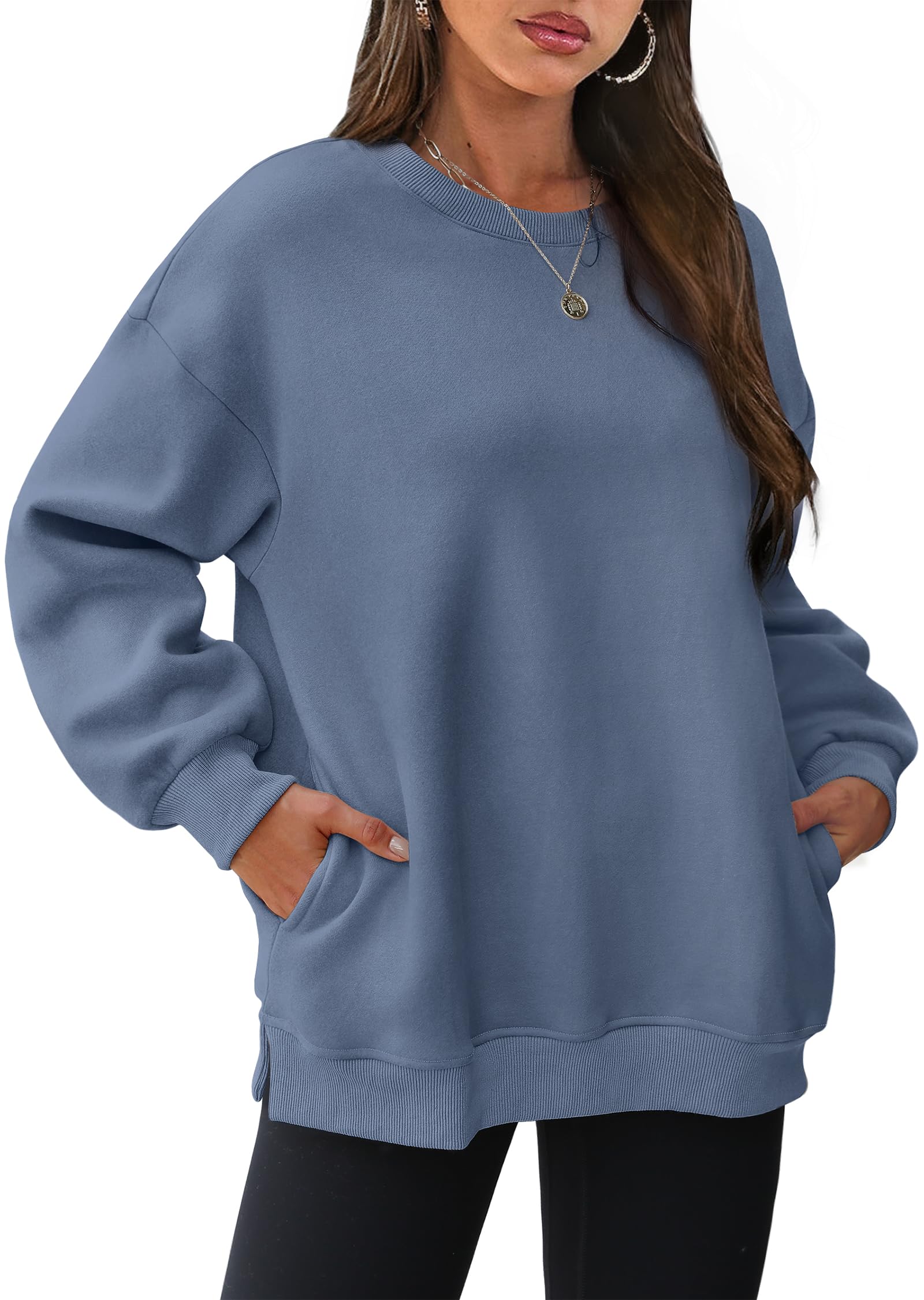 WIHOLL Womens Oversized Sweatshirts Crewneck Long Sleeve Tops Fleece Pullover Fall Fashion Clothes with Pocket