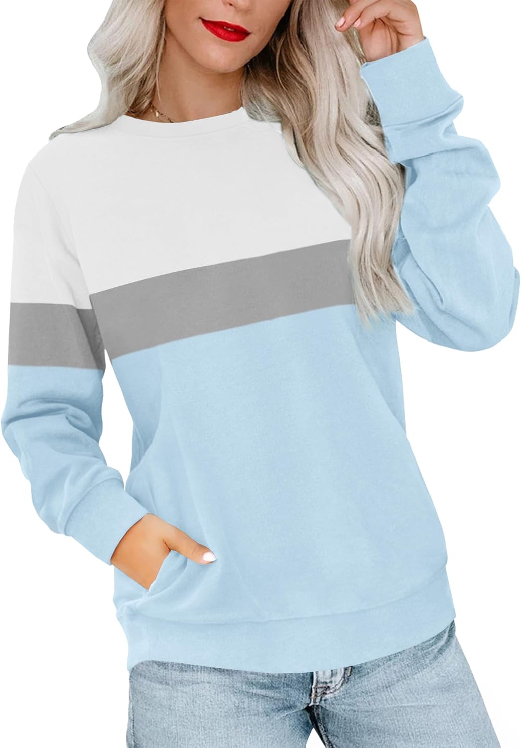 RUMIA Crewneck Fall Sweatshirts for Women Trendy- Women's Plain Long Sleeve Pullover Tops with Pockets Fashion - Image 2