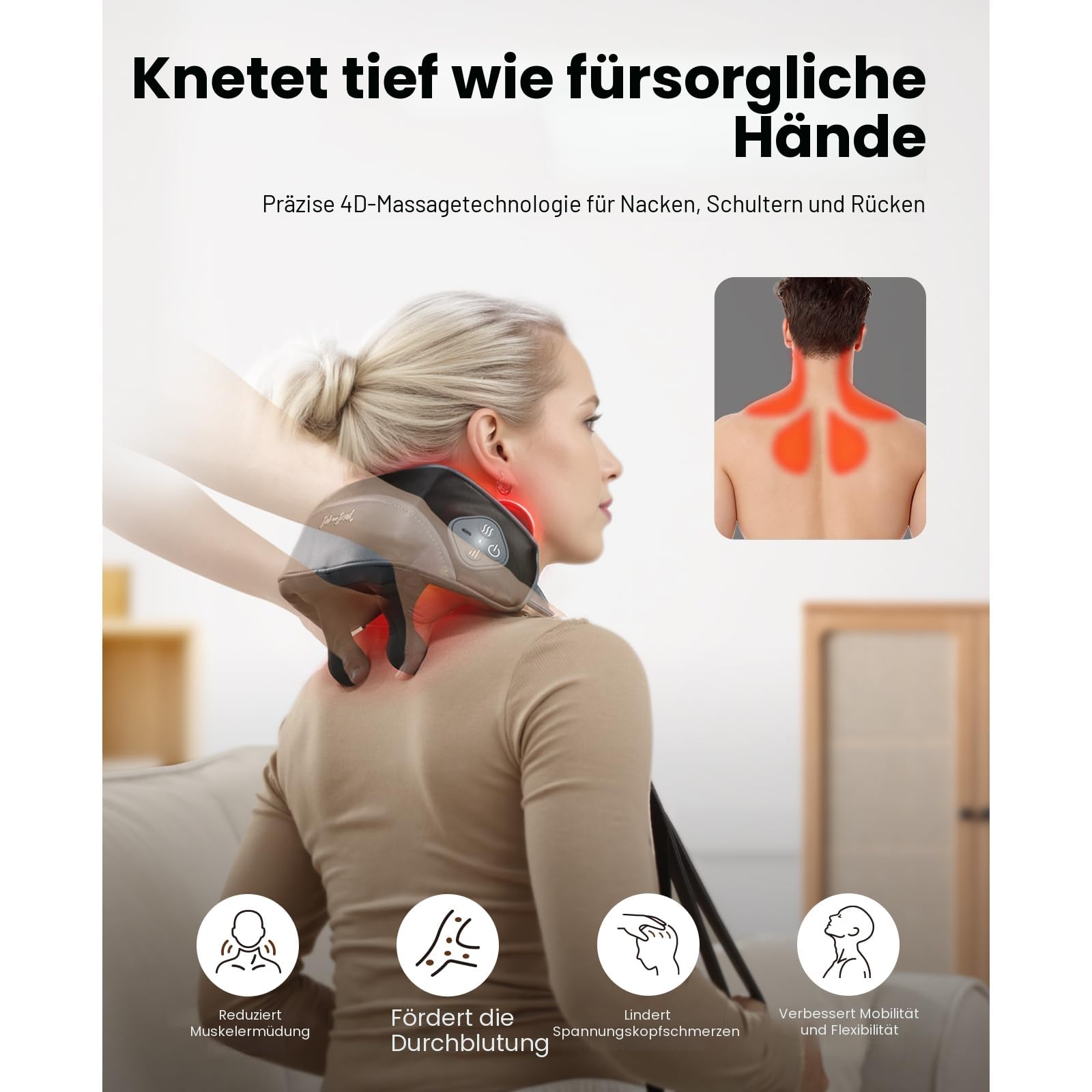 BOB AND BRAD 4D Shiatsu Nackenmassagegerät mit Wärme, Kabelloses & Elektrisch Massagegerät für Nacken, Schultern, 2 Massage- & Temperatur-Stufen, Das Perfekte Geschenk für Männer Frauen