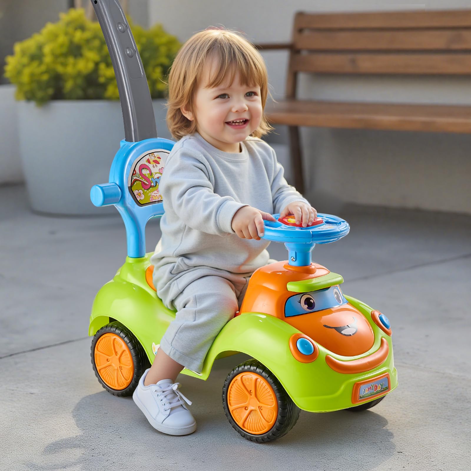 VEVOR Macchinina a Spinta Giocattolo Auto per Bambini, Capacità 25 kg, con Spondina di Sicurezza, Maniglia, Macchina Cavalcabile per Bambini per Sviluppo Muscolare ed Equilibrio