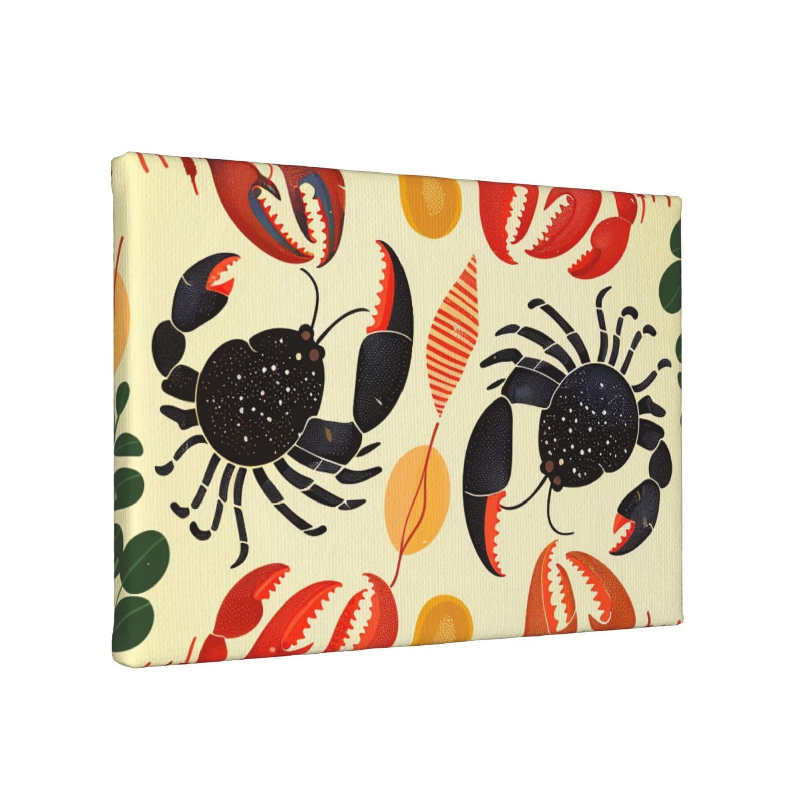 YKLJG Lobster and Crab Printed Wall Art Canvas Painting 30x20 CM Wooden Framed Picture Painting Artwork Prints for Bedroom Kitchen Home Office Decor