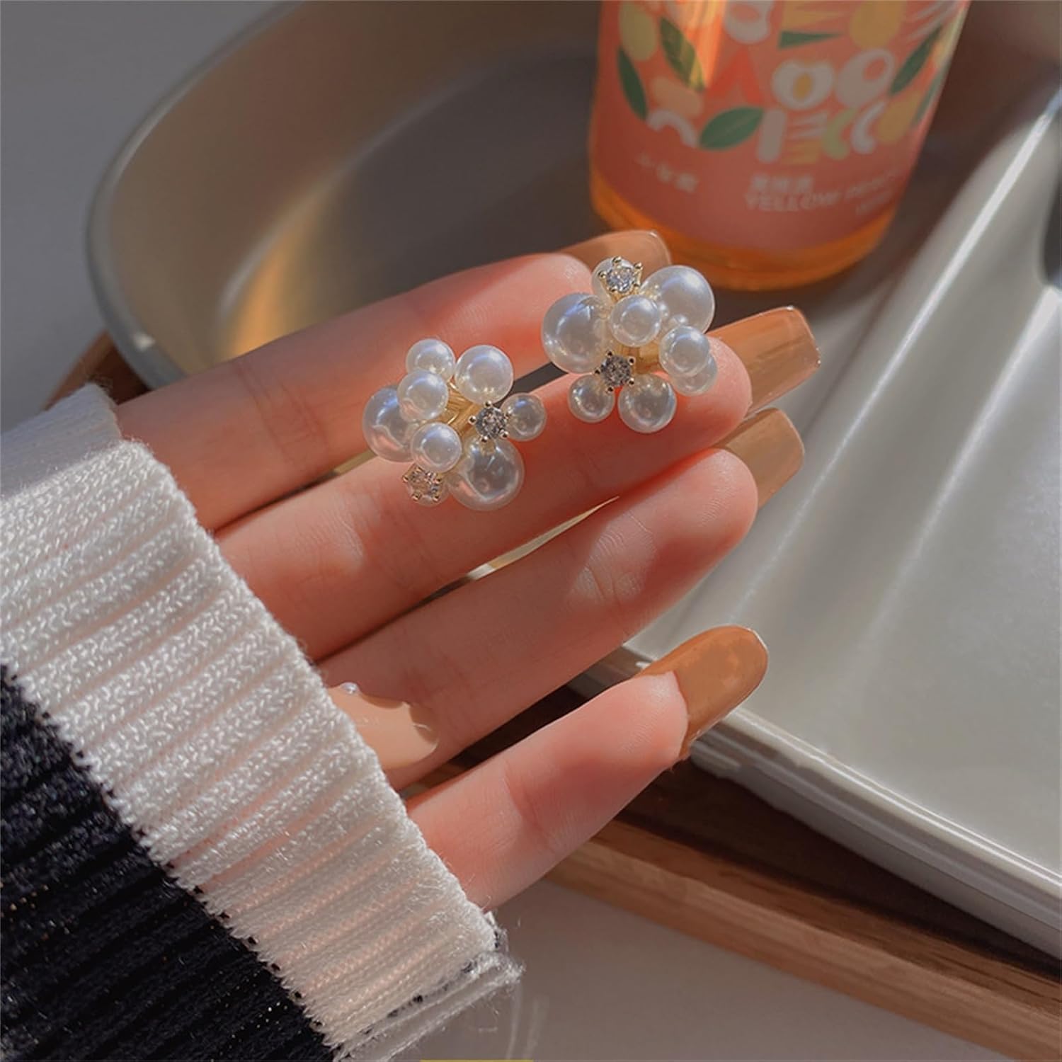 Unique Pearl Cluster Stud Earrings for Women,Statement White Simulated Pearls Earrings Wedding Bridal - Image 6