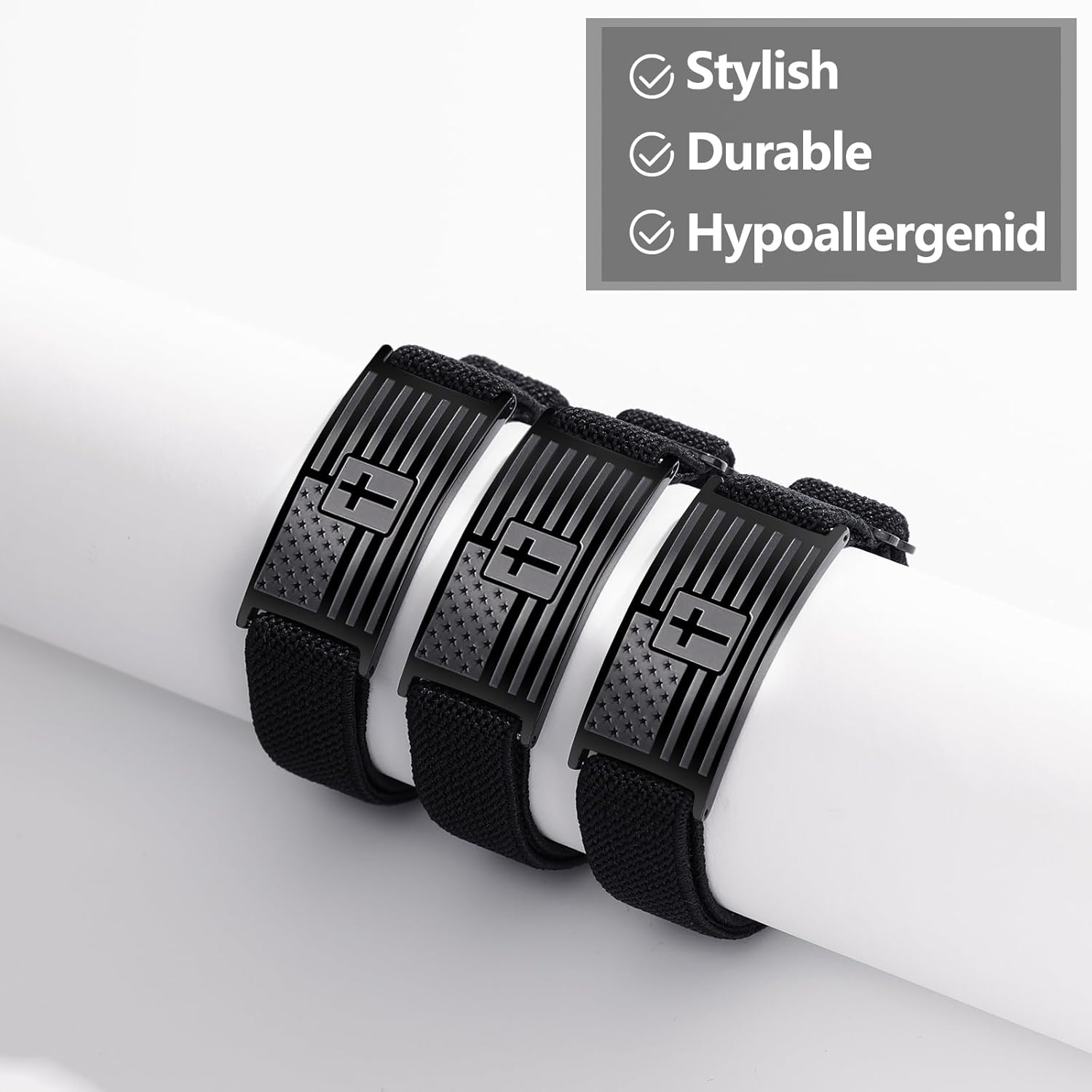 Bracelets for Men Boys - Patriotic American Flag Cross Bracelet - Adjustable Black Elastic Stretch Strap Bible Verse Bracelets - Back to School, Birthday Gifts for Men - Image 5